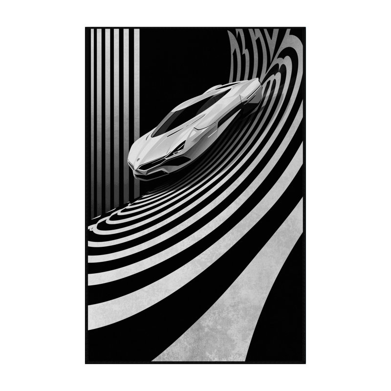 Tapis noir élégant et chic lavable à la machine Eldred Futuristic Hovercar, 7x9