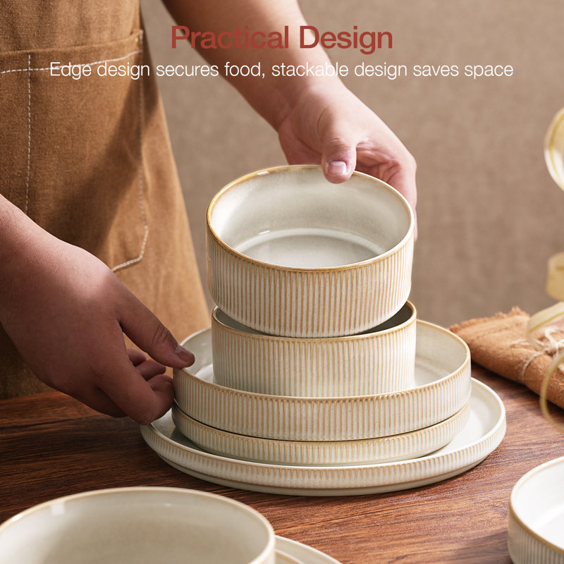 Famiware 24 Piece Dinnerware Set, Service for 8, Cappuccino White