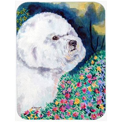 Winston Porter Bichon Frise in the Flowers Glass Cutting Board