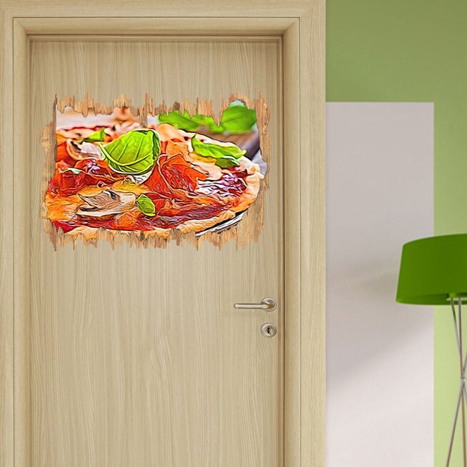 Wandtattoo Appetitliche Pizza mit wilden Pilzen und saftigem Schinken