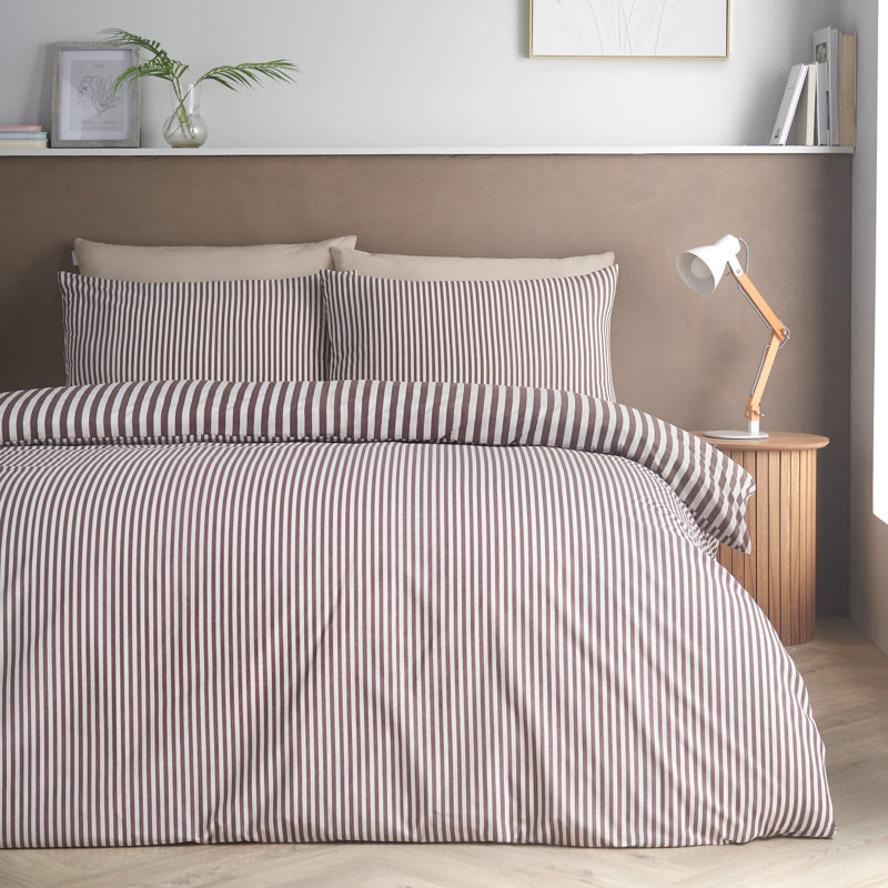Epping Textured Stripe Reversible Duvet Cover Set, Super King, Chocolate
