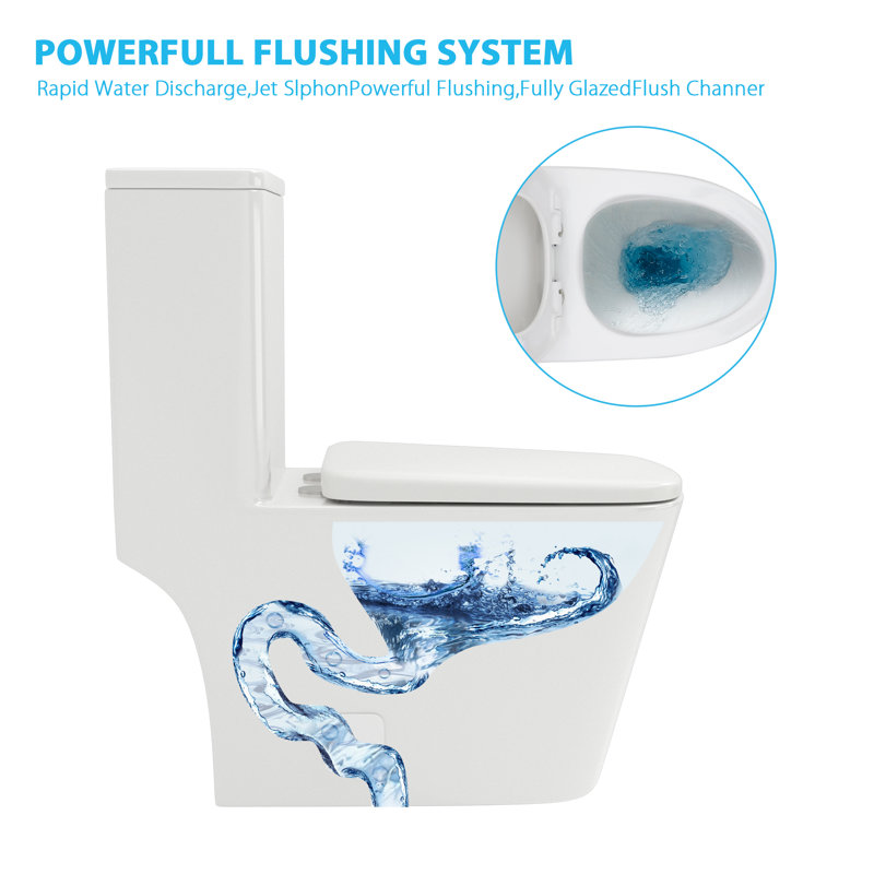 White Ceramic Square One-Piece Dual Flush Toilet