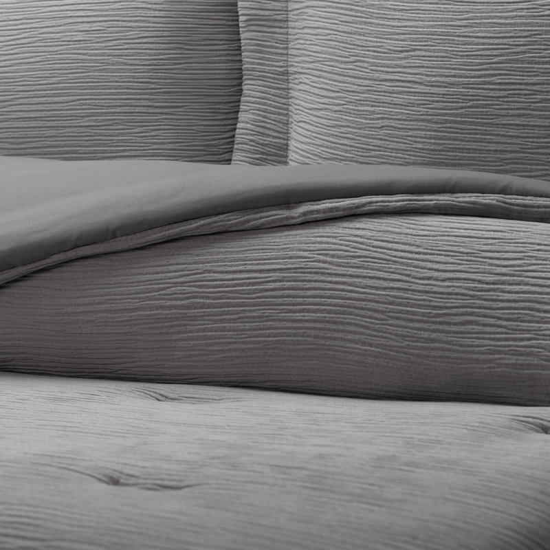 Cloud Gauze Textured Comforter Set, Fog, Full / Queen Comforter + 2 Shams