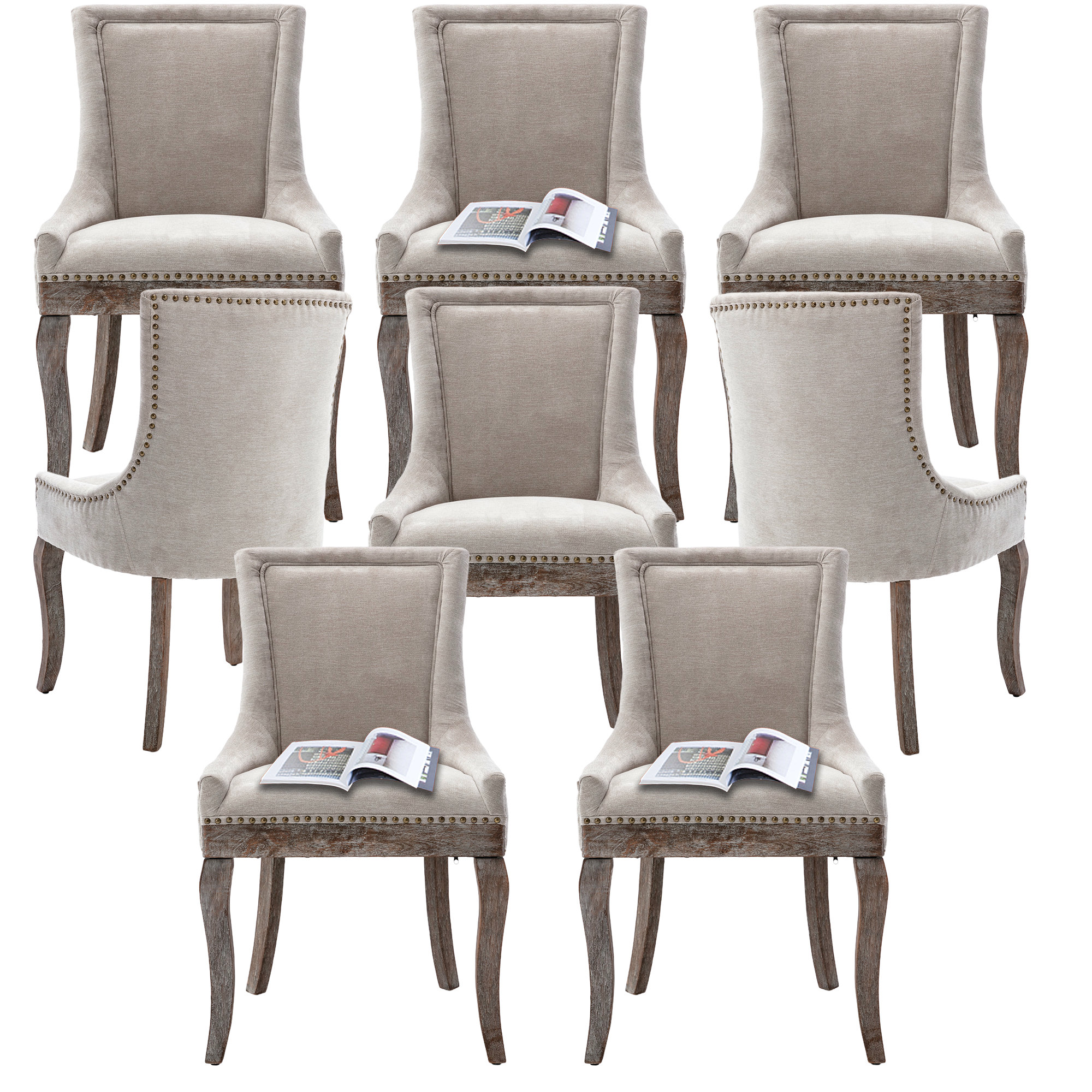 Blu Aired Merch Thickened Fabric Upholstered Nailhead Wooden Dining ...