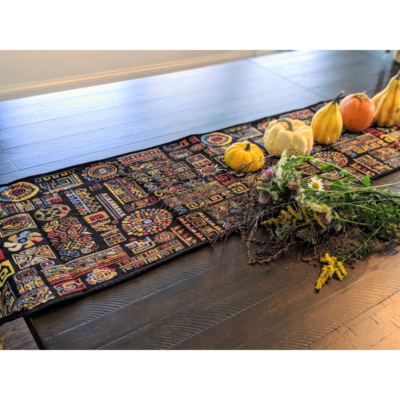 Sonnet Geometric Ethnic Ethnic Ornaments Woven Table Runner, 72" L x 13" W