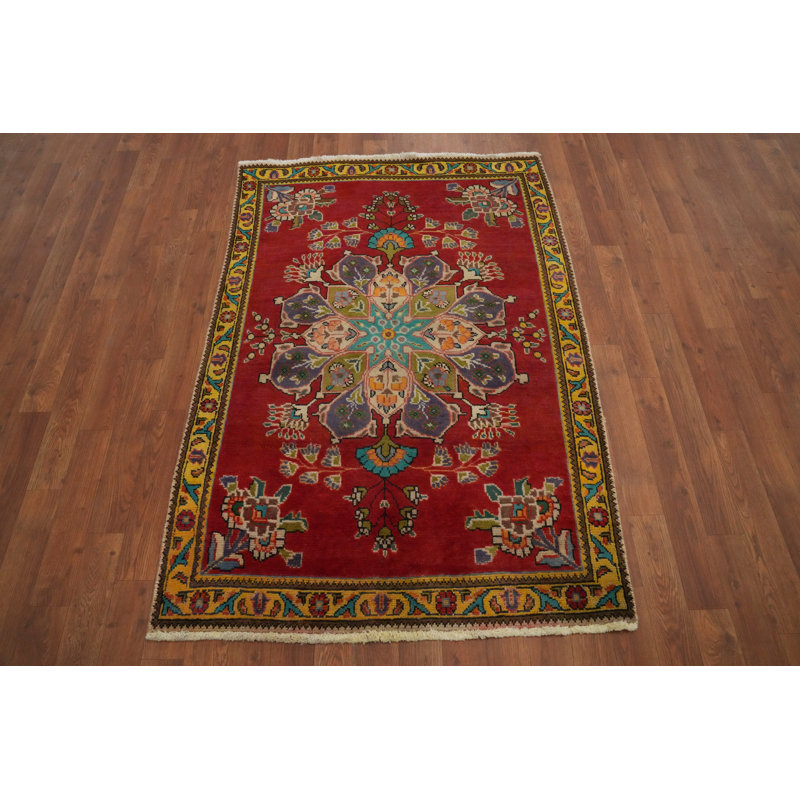Tapis traditionnel rouge en laine à médaillon 3 x 5