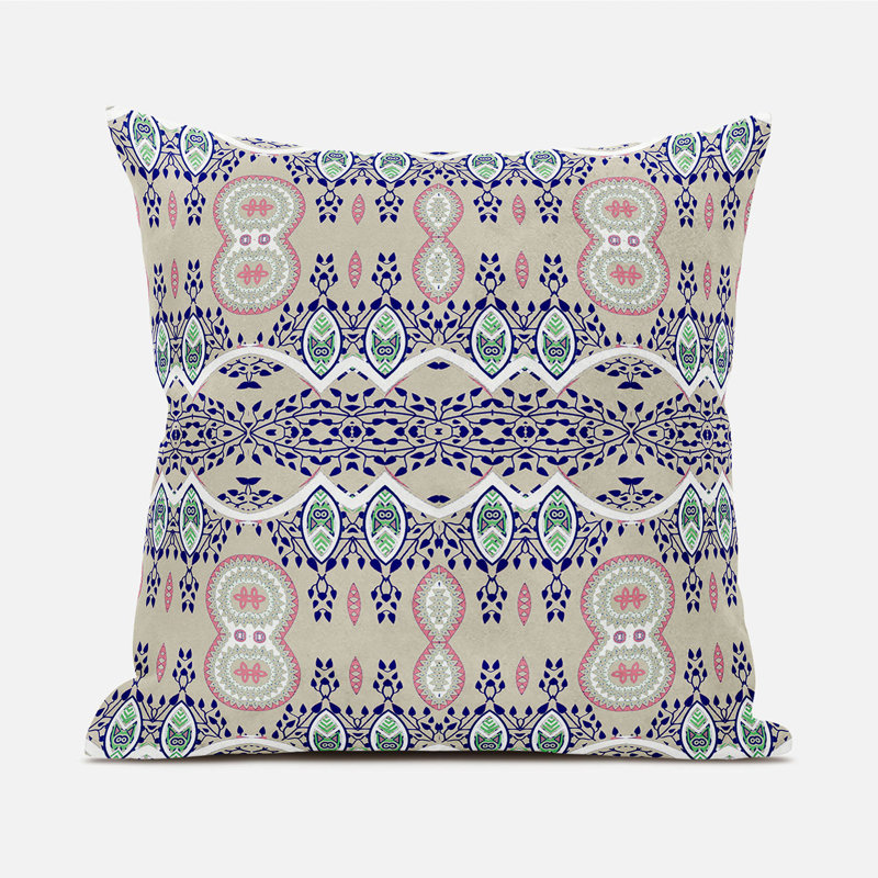 Housse et insert de coussin décoratif en polyester pour l'intérieur et l'extérieur, 20 po x 20 po, Beige / bleu / blanc