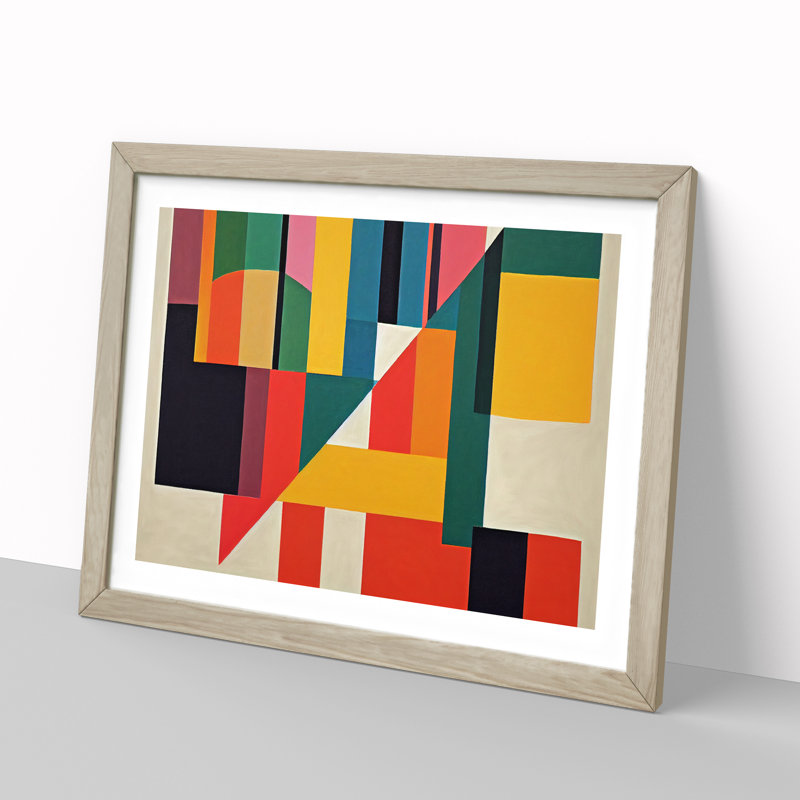 XH1022-6061X Modern Bauhaus Vol.7 Abstract 1 Piece Single Picture Frame Wall Art, 46cm H x 64cm W x 2cm D, Oak