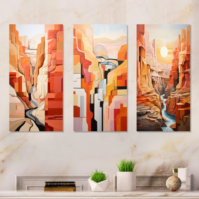 «Abstract Canyon Desert Storm», ensemble de 3 reproductions d'art mural en métal