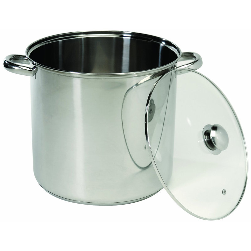 Mirror Polished Stainless Steel Stock Pot with Tempered Glass Lid