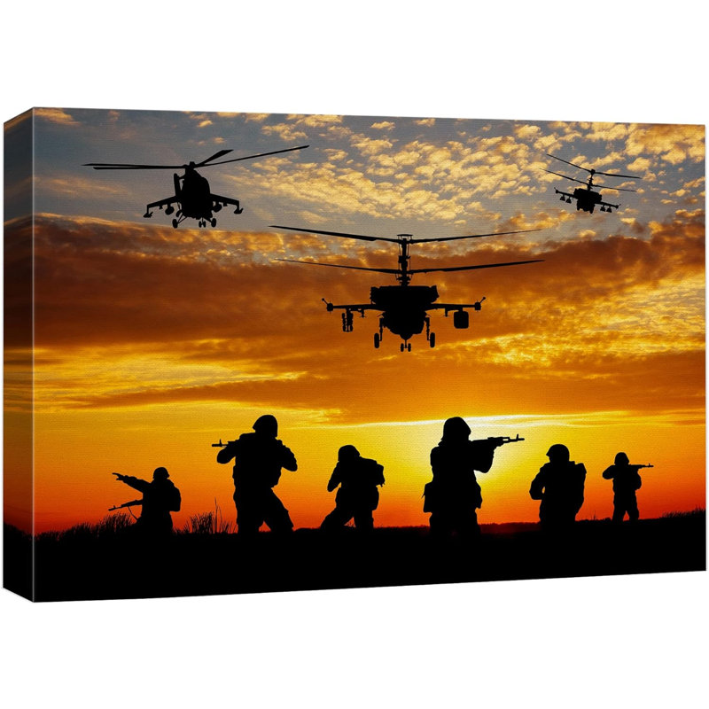 Silhouette de soldat de l'armée russe au coucher du soleil, H 32 po x l 48 po x P 1,5 po