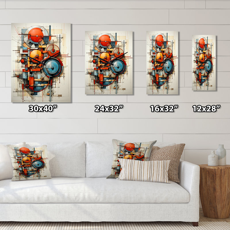 Constructivism Dynamic Assemblage Geometric III - Abstract Very Large Wall Clocks, 28" H x 12" W x 1" D