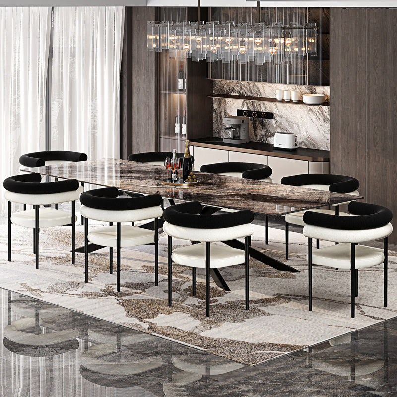 Ensemble de table de salle à manger extensible 9 pièces 110 po avec 8 chaises en tissu
