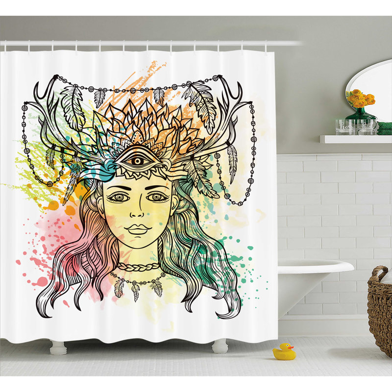 Rideau de douche simple à plumes en tissu Taie décorativean, l 69 po x L 75 po