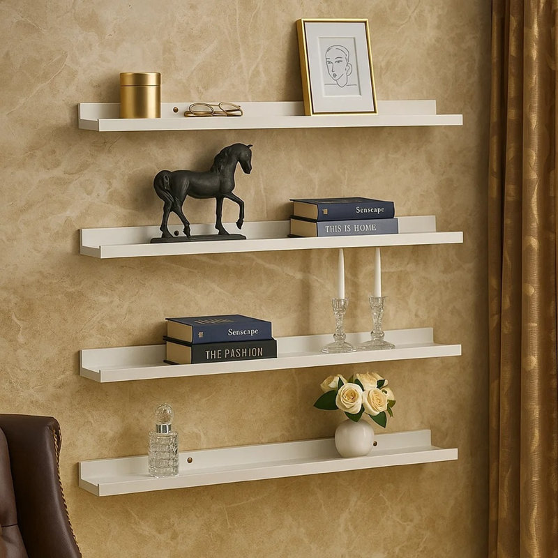 Ensemble de 4 tablettes suspendues Steve, 24 po, finition blanche, Blanc, H 1,2 po x l 23,6 po x P 3,5 po