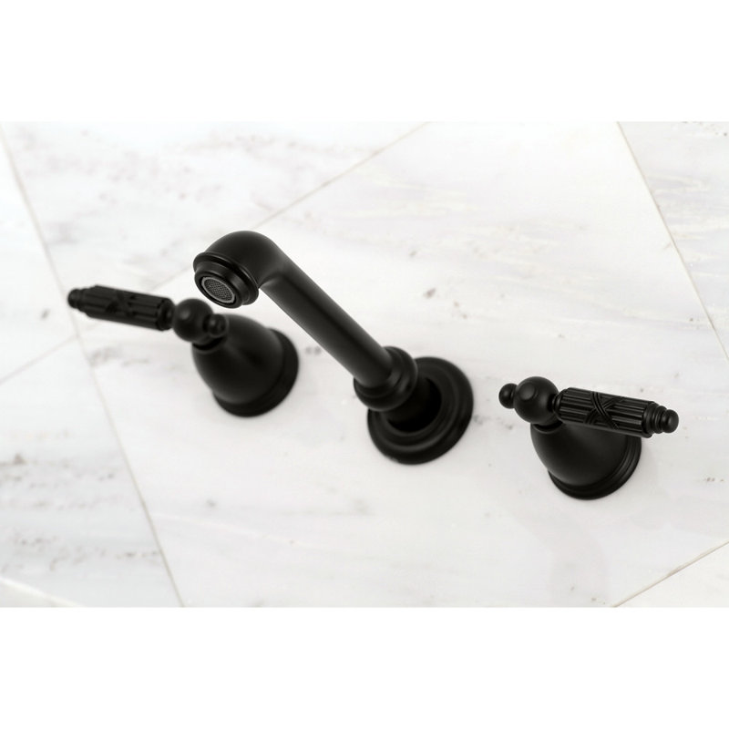 Kingston Brass Georgian Two-Handle 3-Hole Wall Mount Roman Tub Faucet, Matte Black
