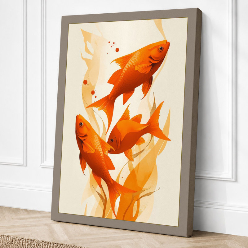 Goldfish Among Plants Boho - Wrapped Canvas, 30x20 - 76.2 x 50.8 cm, Taupe Border