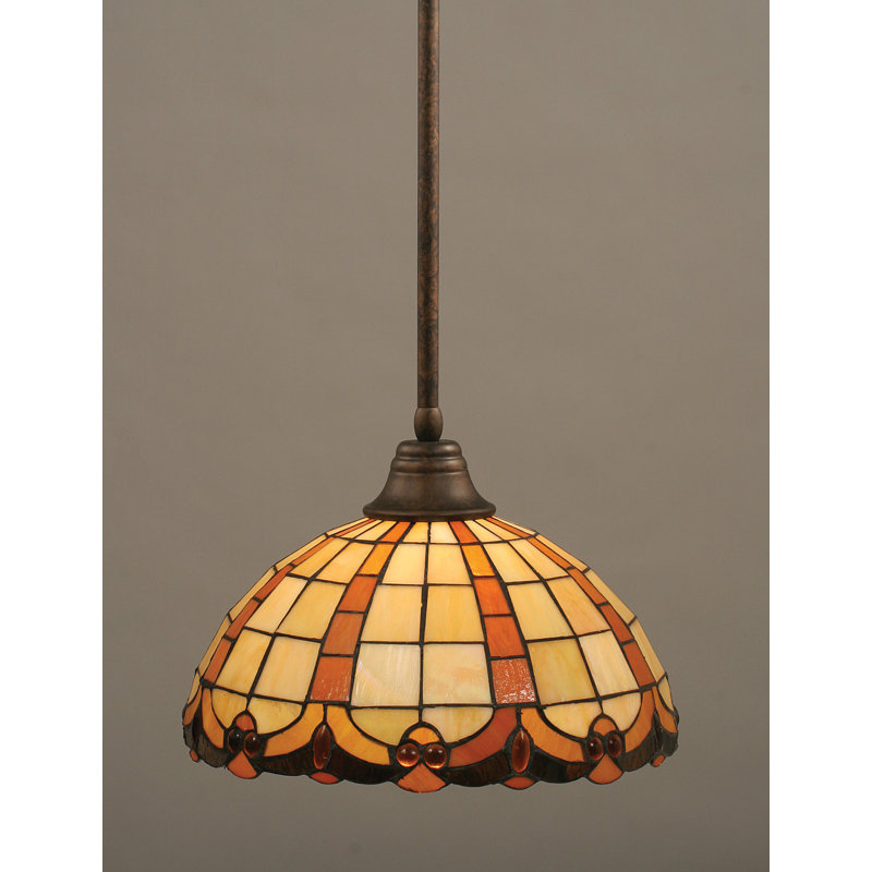 Stem Hung Pendant With Glass, Bronze, 14", Tiger Glass