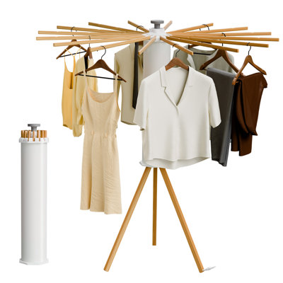 Foldable Clothes Drying Rack Tripod, Floor Standing, 16 Wooden Poles for Laundry