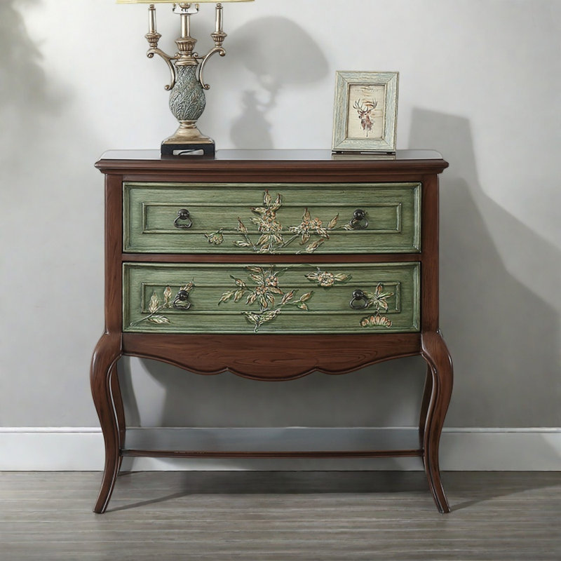 Commode décorative rétro en bois patiné vert