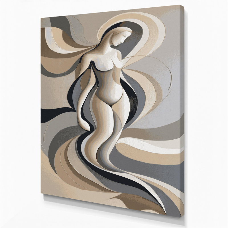 Abstrait art figuratif sur toile beige, H 20 po x l 16 po
