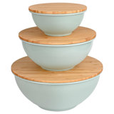 3-Piece Bamboo Salad Bowl Set with Lids – 10" Large Mixing Bowls