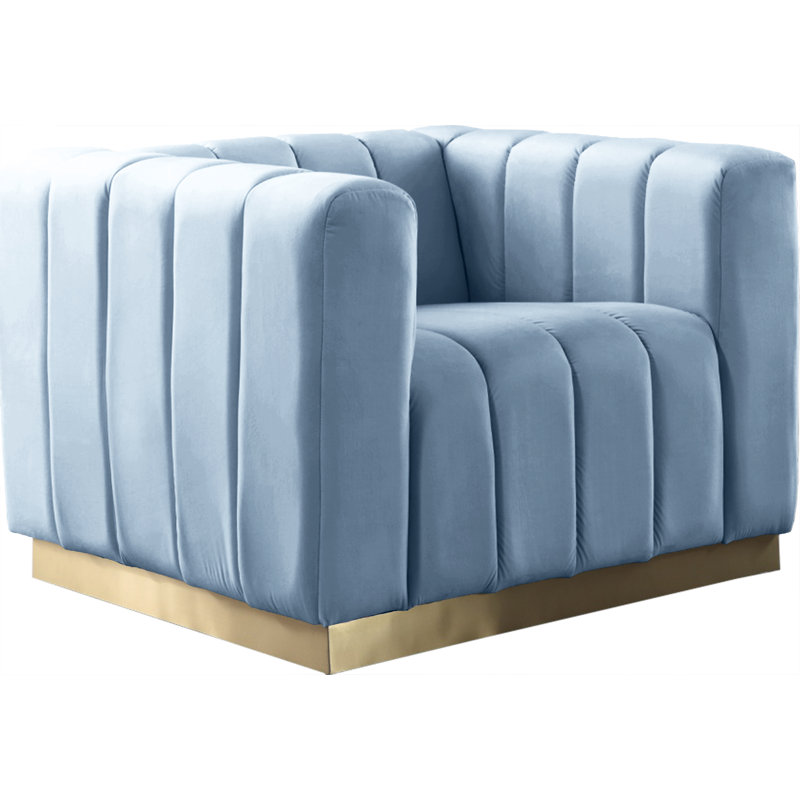 Fauteuil en velours de 38,5 po Tyneside, Velours bleu ciel