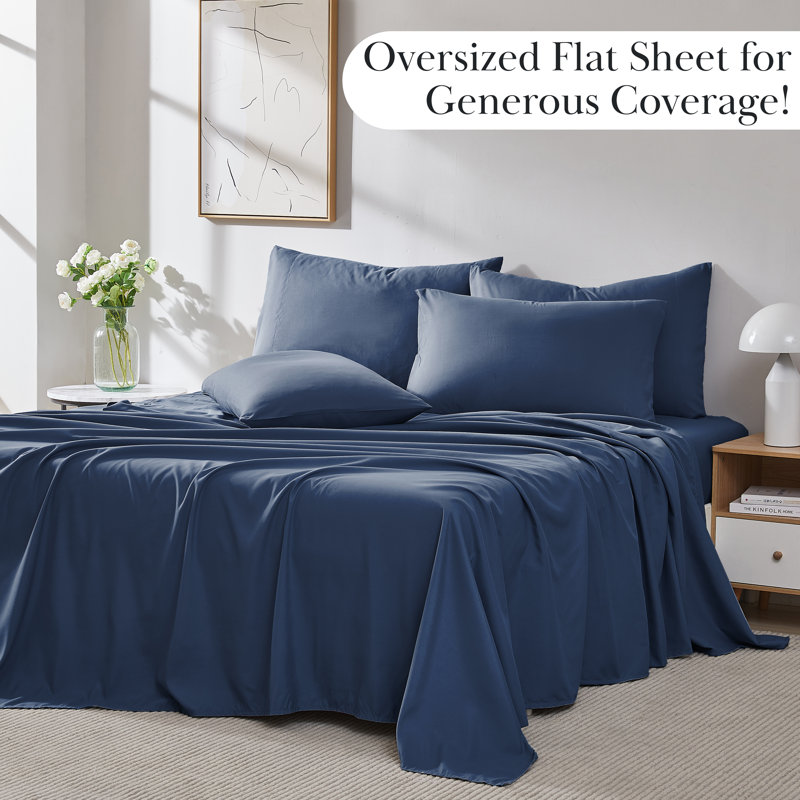 Ensemble de draps Southshore Basics de Southshore Fine Linens, bleu marine, en microfibre doublement brossée 100 g/m², poches profondes de 40 cm, comprenant 1 drap-housse, 1 drap plat et 4 taies d'oreiller, format California King