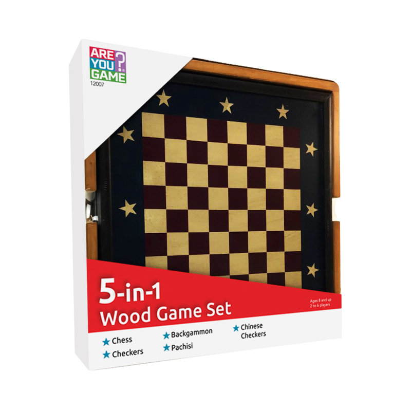 Classic 5-in-1 Wood Game Set with Felt-lined Storage