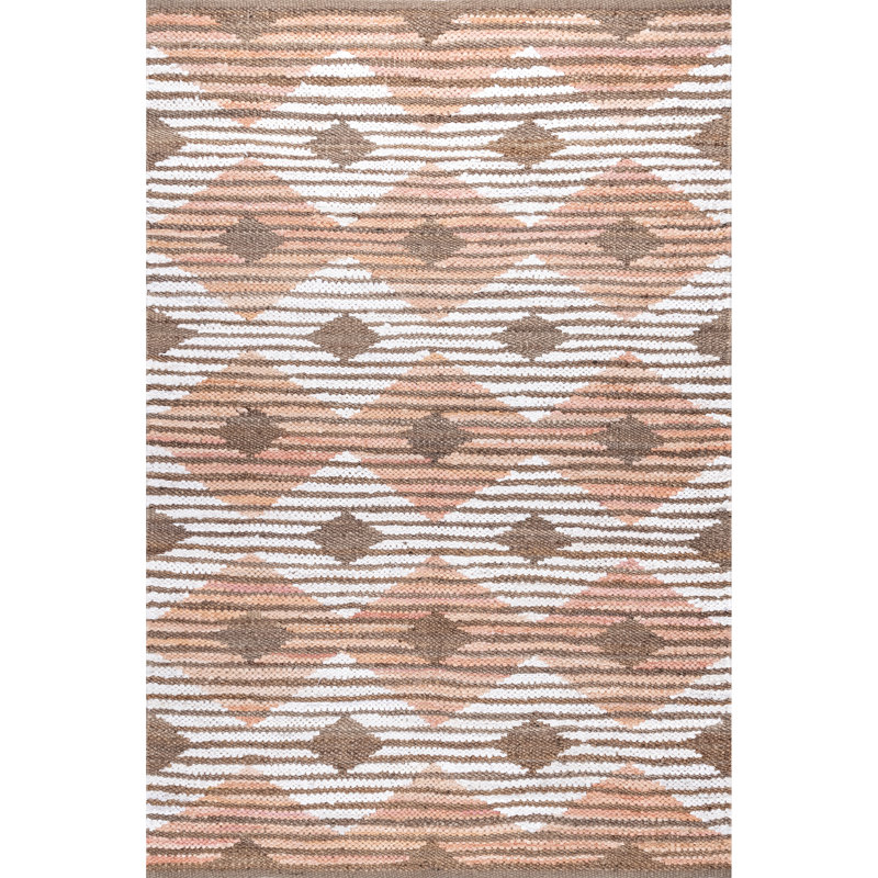 Jute tressée à la main géométrique/rose coton/brun/orange Tapis décoratif, Rectangle 3 pi x 5 pi