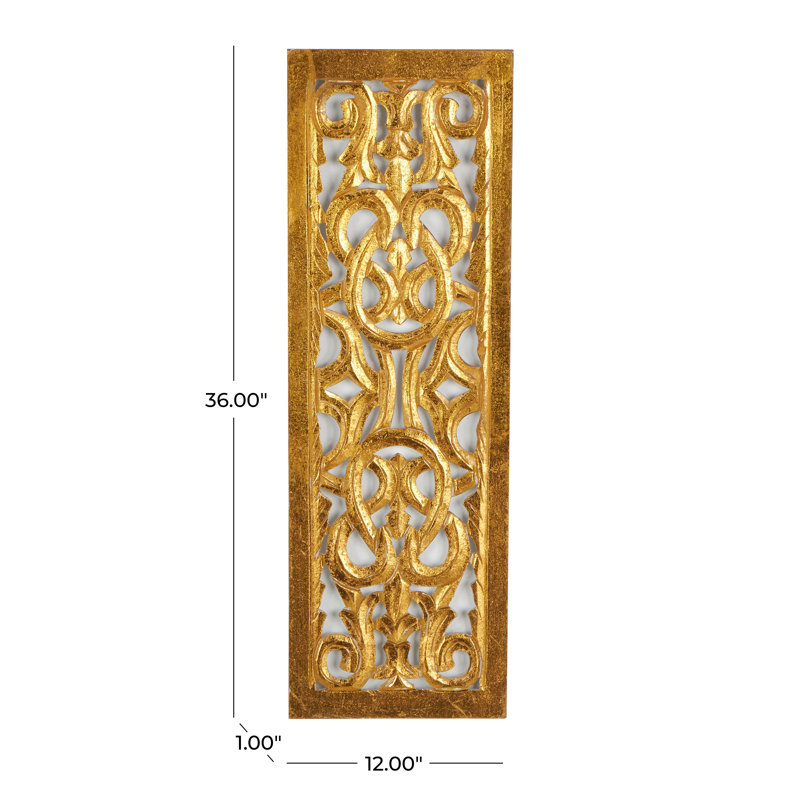 Gold Carved Wooden Floral Scroll Wall Decor Panel