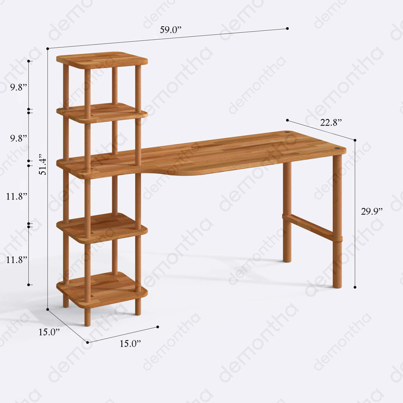 Bureau d'ordinateur en bois massif Hera, bureau à domicile en bois de hêtre pour espace de travail