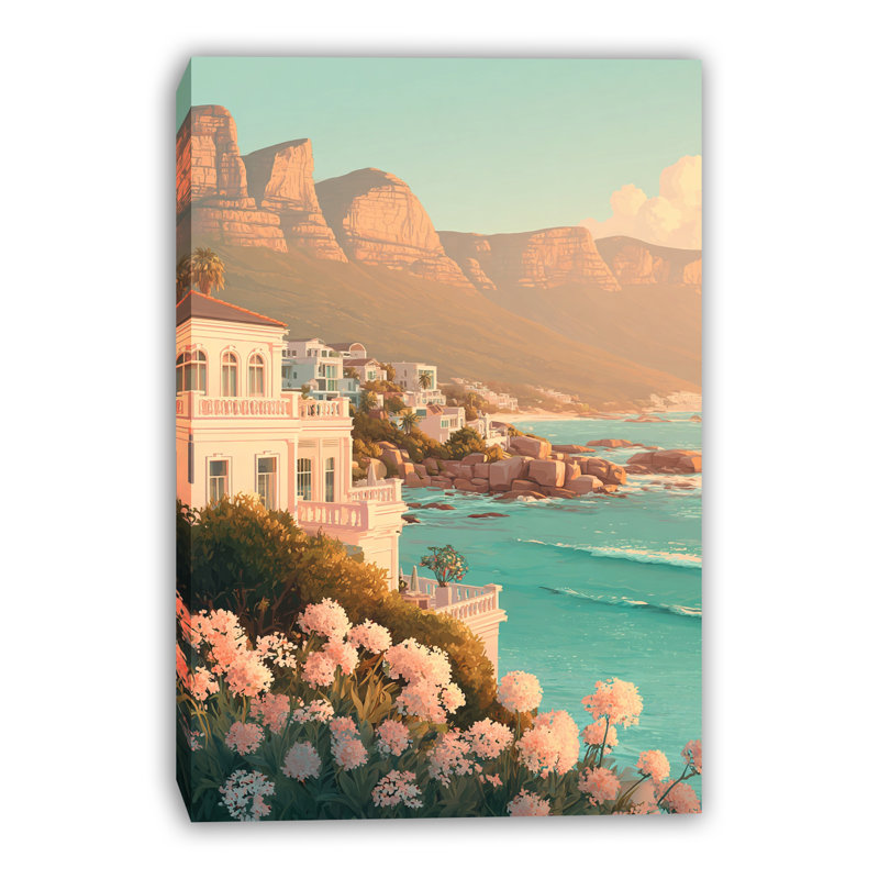 «Golden Coastline Villa View», art mural sur toile tendue, H 16 po x l 12 po x P 1 po