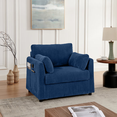 Ali 37.7" Corduroy Upholstered Accent Chair with 2 Pillows