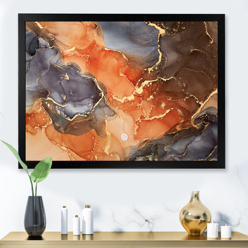 «Brown Luxury Abstract Fluid Art X», reproduction sur toile, H 12 po x l 20 po x P 1 po, Cadre photo noir