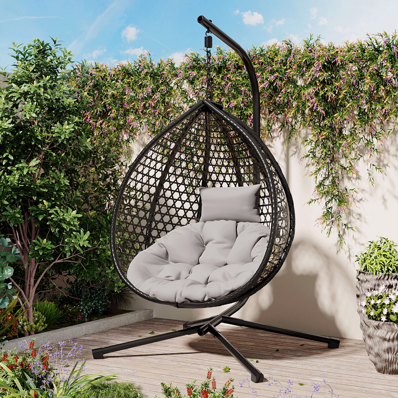 Patio Lounge Chair, Gray, Black