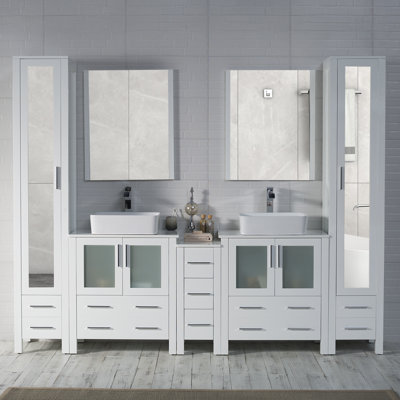 Ensemble de meuble-lavabo double 102 po avec miroir et armoire à linge Mance