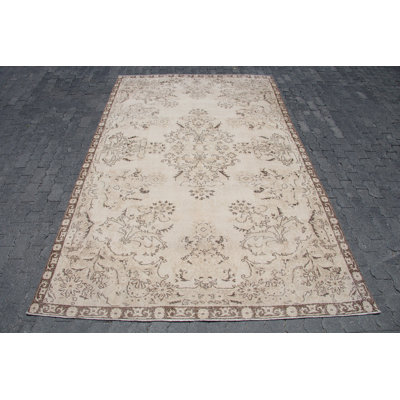 Tapis turc Oushak fait à la main en laine beige de style antique pour décoration de salon