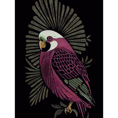 Tropical Bird Jungle Linocut Retro Vintage - Print