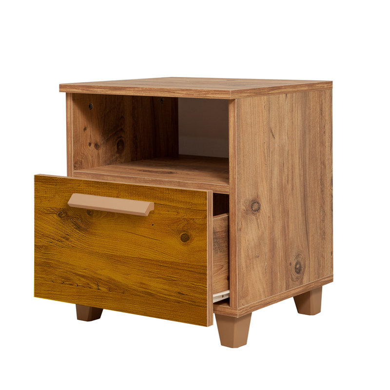 Rustic Nightstand with Multiple Shelves, Atlantic Pine Finish, 17.7 x 20.5 x 15.7 inches | 100% Melamine Coated Particle Board, PVC Edge Banding, MDF Handles, Wall Mountable | Stylish & Functional Storage Solution