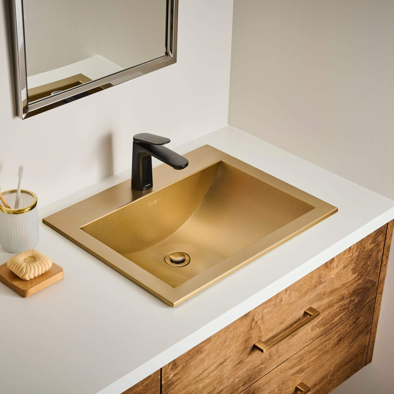 Ruvati 21 x 17 inch Drop-in Topmount Bathroom Sink Stainless Steel, Gold