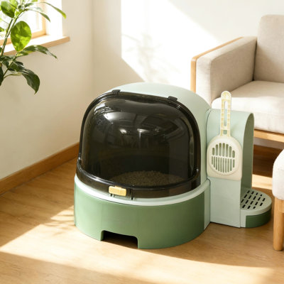Covered Cat Litter Box, Two Steps To Tracking, Private Space, Space Capsule Shape, Pc Box With Lid, Spacious Inside For Cat, Openable Front Cover, Removable Tray Stop Spread, Color, Material