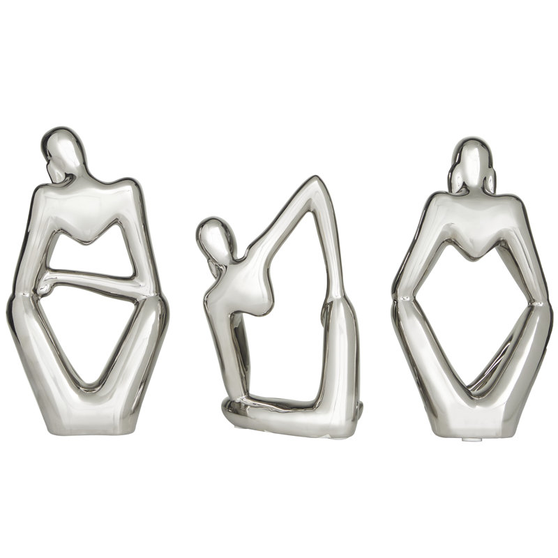 3 Piece Contemporary People Sculpture Set, Silver