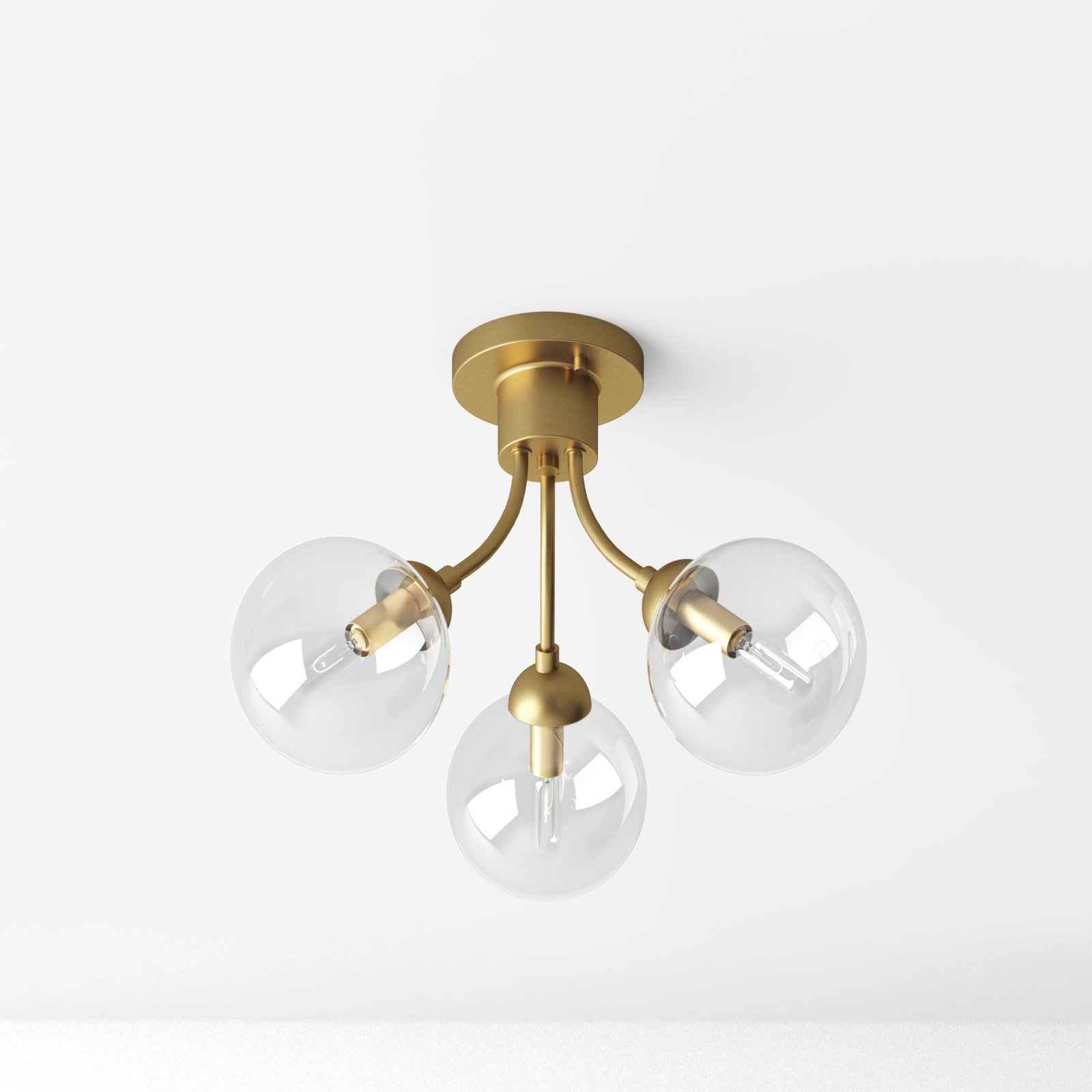 Brewer 3 Light Glass Semi Flush Mount, Natural Brass