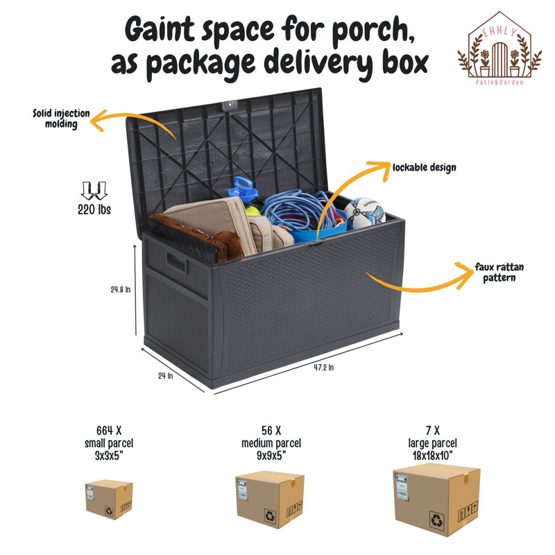Boîte de rangement pour l'extérieur EHHLY 121 gallons, grands contenants de rangement extérieurs verrouillables, Gris