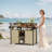 Outdoor Wicker Bar Cart with Storage & Extendable Top - Rolling Kitchen Island for Patio, Backyard, and Entertaining