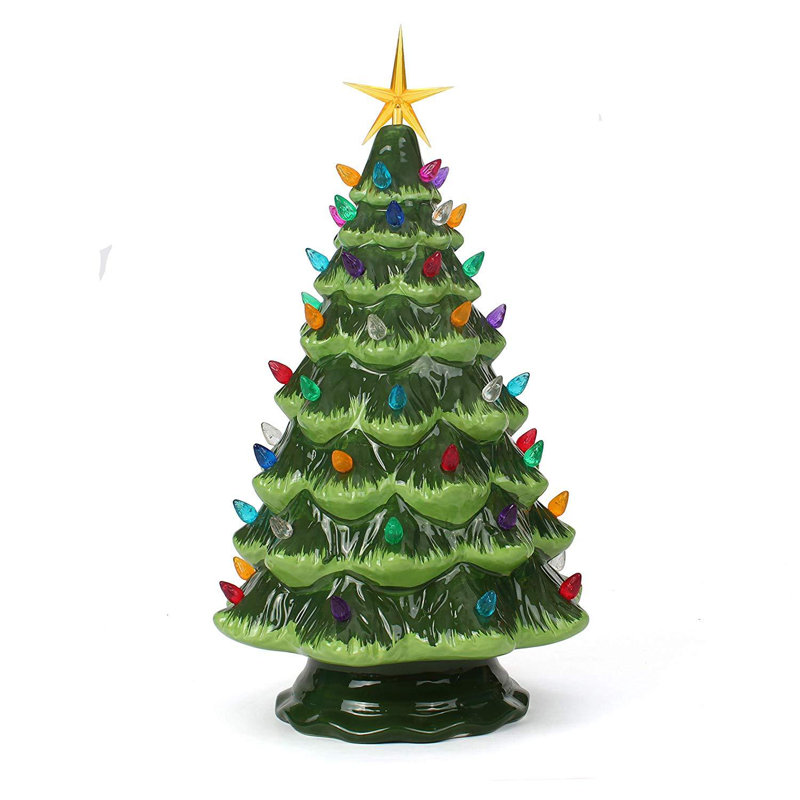 Lighted Ceramic Christmas Tree, 15.5" H x 9" W x 9" D, Green