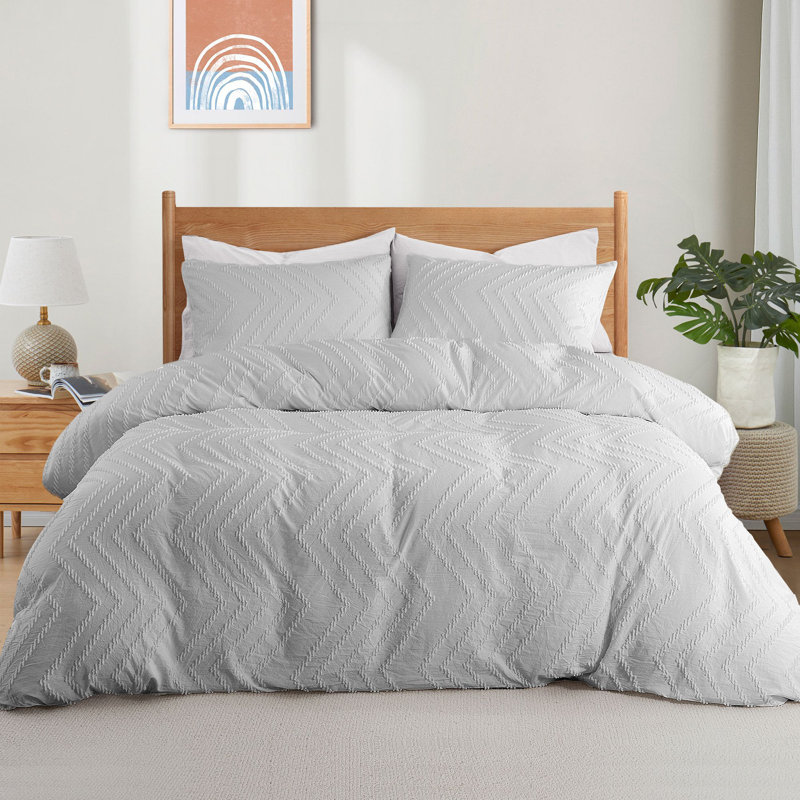 Ensemble de housse de couette en microfibre, Housse de couette très grand + 2 taies d'oreiller, Gris clair