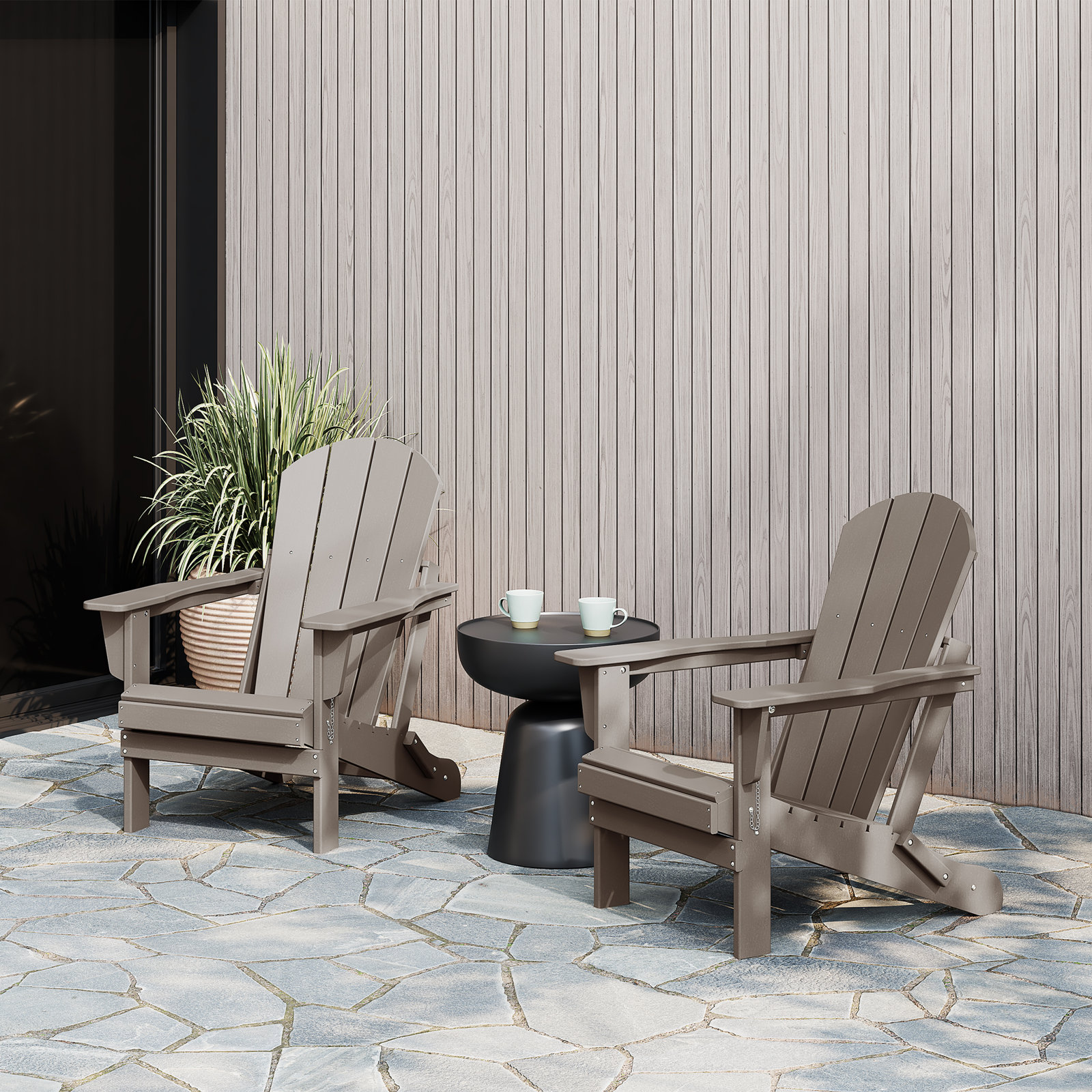 Laguna Foldable Outdoor Adirondack Set, Weathered Wood
