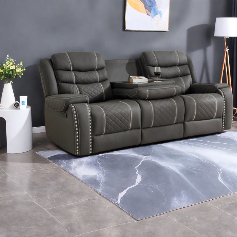 Ensemble de canapé inclinable confortable en microfibre pour le divertissement à domicile, noir